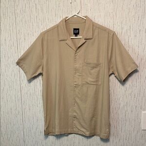 Gap Men's Size Small Linen Dress Shirt Short Sleeve Button-Up Khaki Relaxed